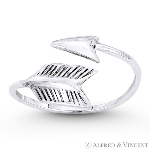 Arrow & Quill Archery Charm Bypass Ring in .925 Sterling Silver - Size 8 - Picture 1 of 1